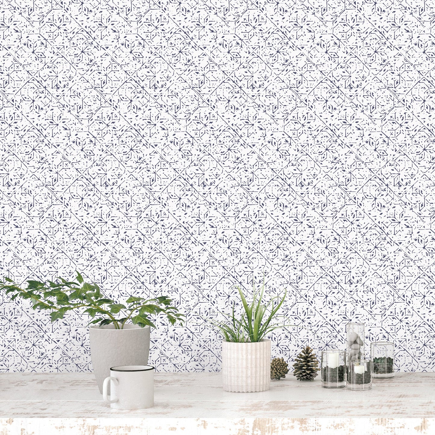 Bazaar Geo Tile Wallpaper - Navy / White - Galerie - G78337Wallpaper199