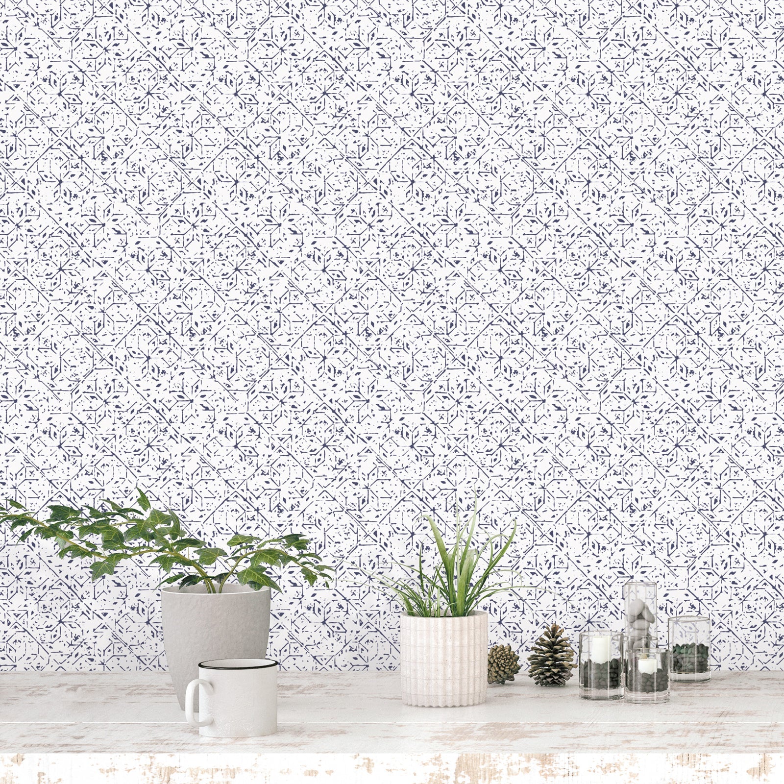 Bazaar Geo Tile Wallpaper - Navy / White - Galerie - G78337Wallpaper199
