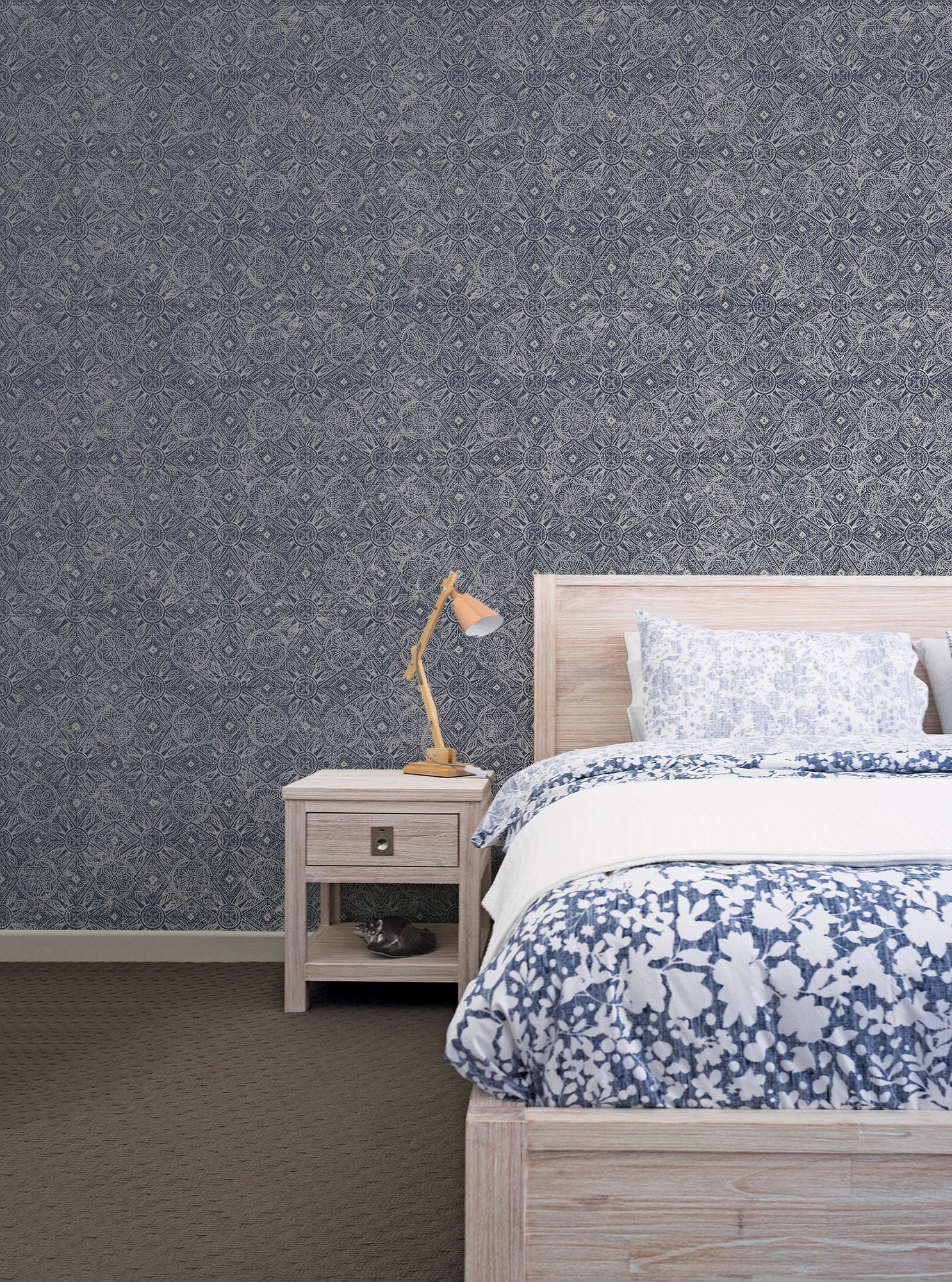 Bazaar Moroccan Print Wallpaper - Navy Blue / Silver - Galerie - G78317Wallpaper199
