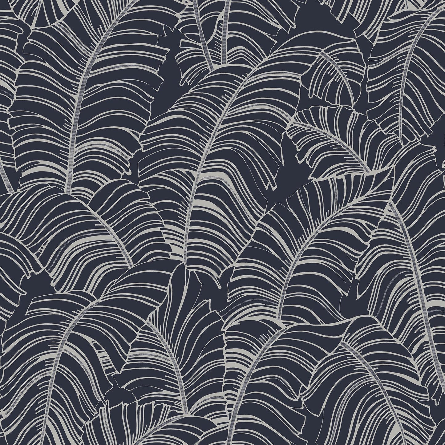 Bazaar Palm Leaves Wallpaper - Navy / Silver - Galerie - G78299Wallpaper199