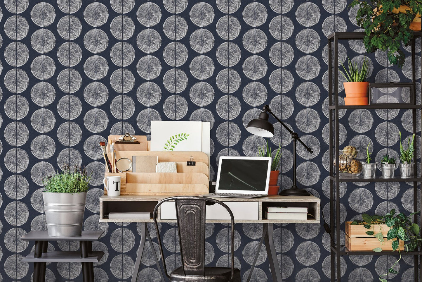 Bazaar Tribal Circles Wallpaper - Navy / Grey - Galerie - G78333Wallpaper199