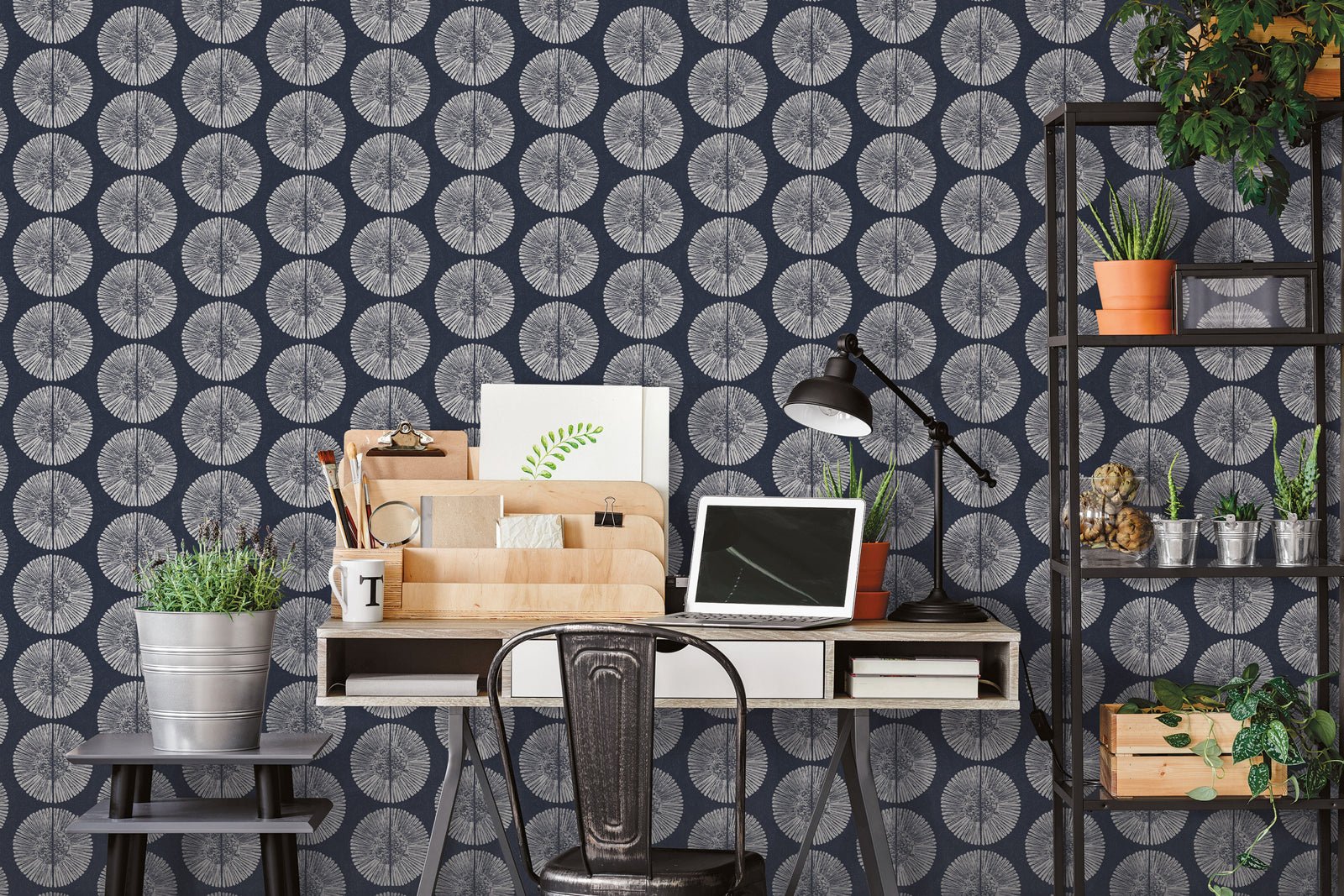 Bazaar Tribal Circles Wallpaper - Navy / Grey - Galerie - G78333Wallpaper199