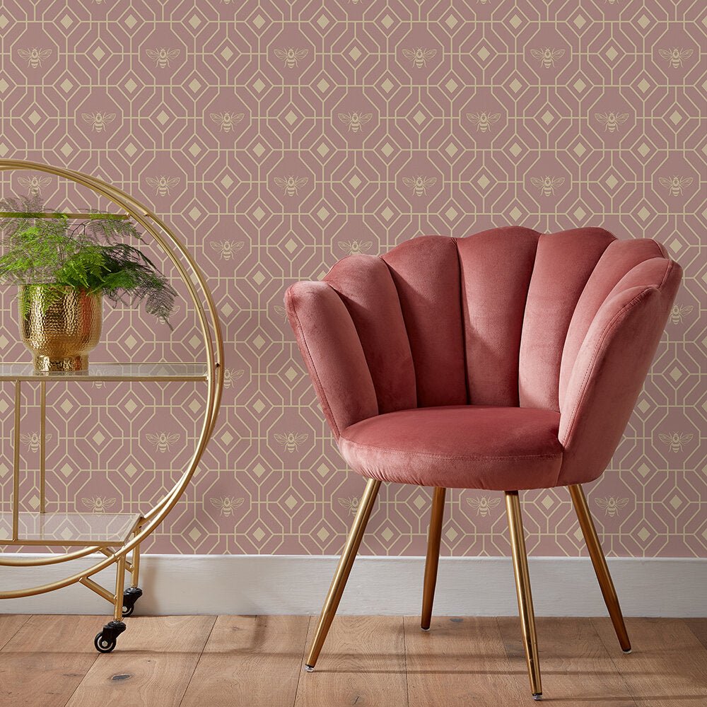 Bee Deco Gold Foil Wallpaper - Blush - Furn - BEEDECO/WP1/BLSWallpaper199