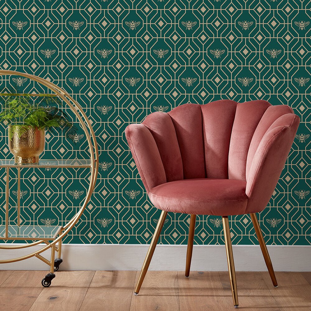 Bee Deco Gold Foil Wallpaper - Emerald - Furn - BEEDECO/WP1/EMEWallpaper199