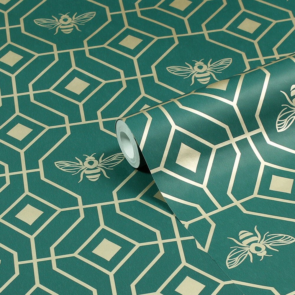 Bee Deco Gold Foil Wallpaper - Emerald - Furn - BEEDECO/WP1/EMEWallpaper199