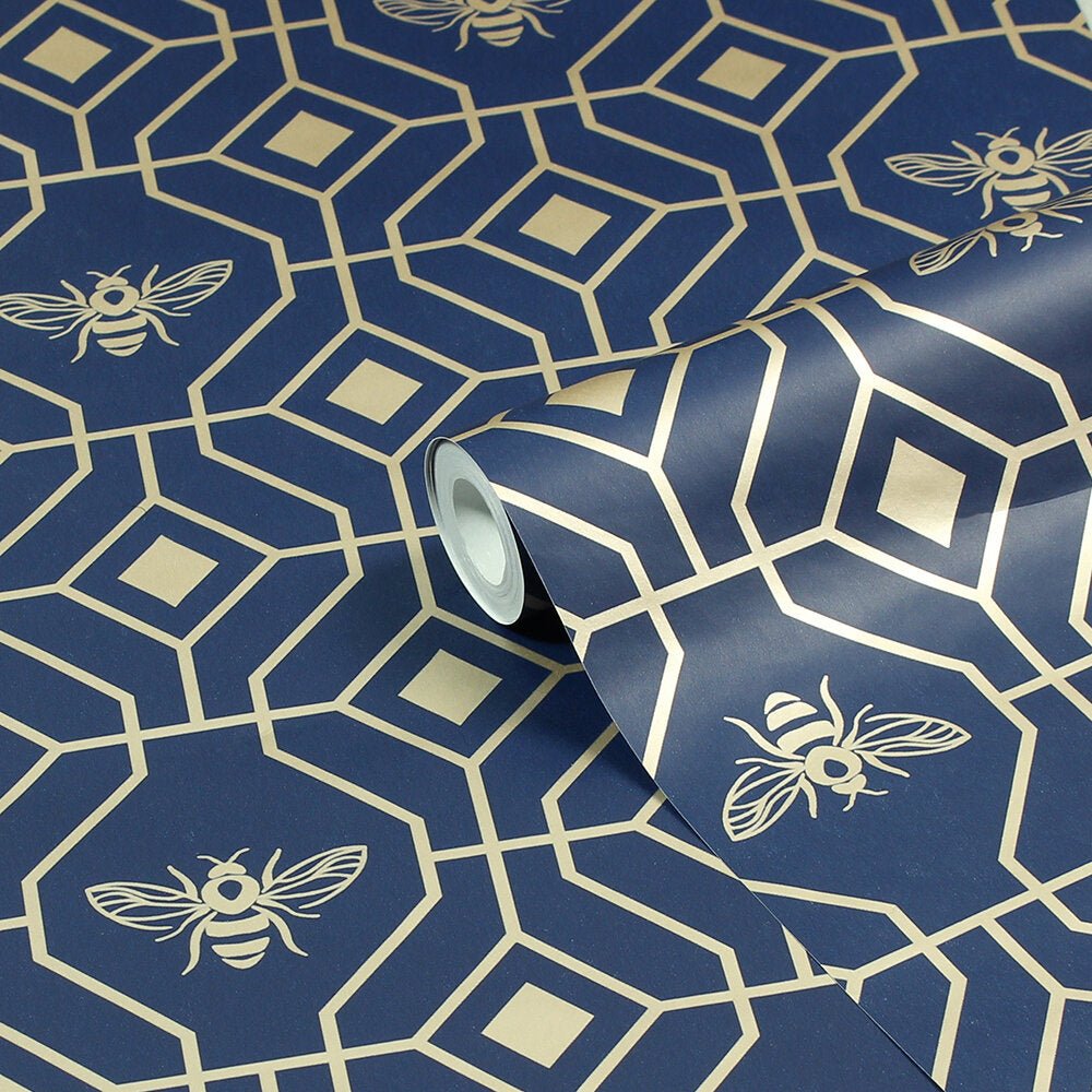 Bee Deco Gold Foil Wallpaper - Navy - Furn - BEEDECO/WP1/DBLWallpaper199