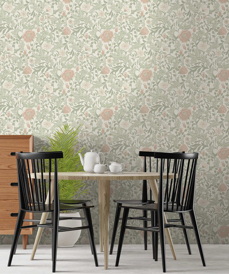 Bilbury Wallpaper - Sage/Coral - Holden Décor - 36301Wallpaper199