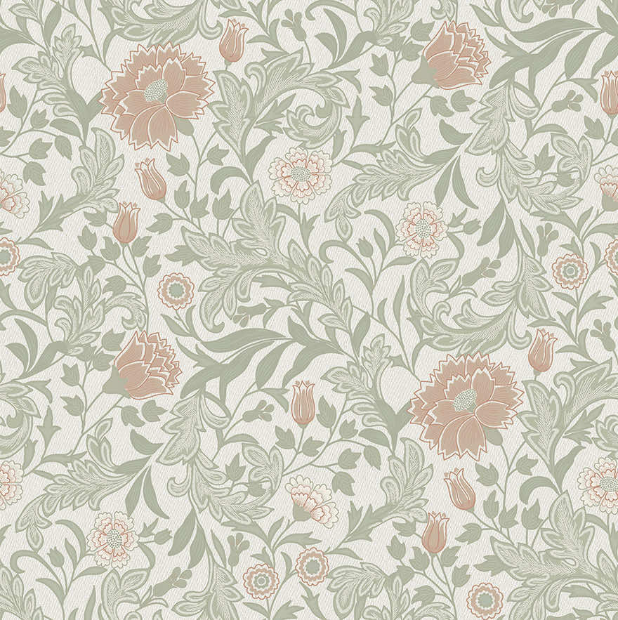 Bilbury Wallpaper - Sage/Coral - Holden Décor - 36301Wallpaper199