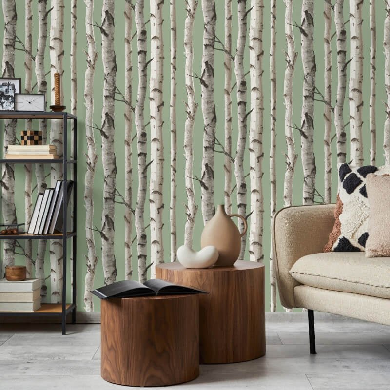 Birch Trees Wallpaper - Sage - Fine Décor - FD43291Wallpaper199