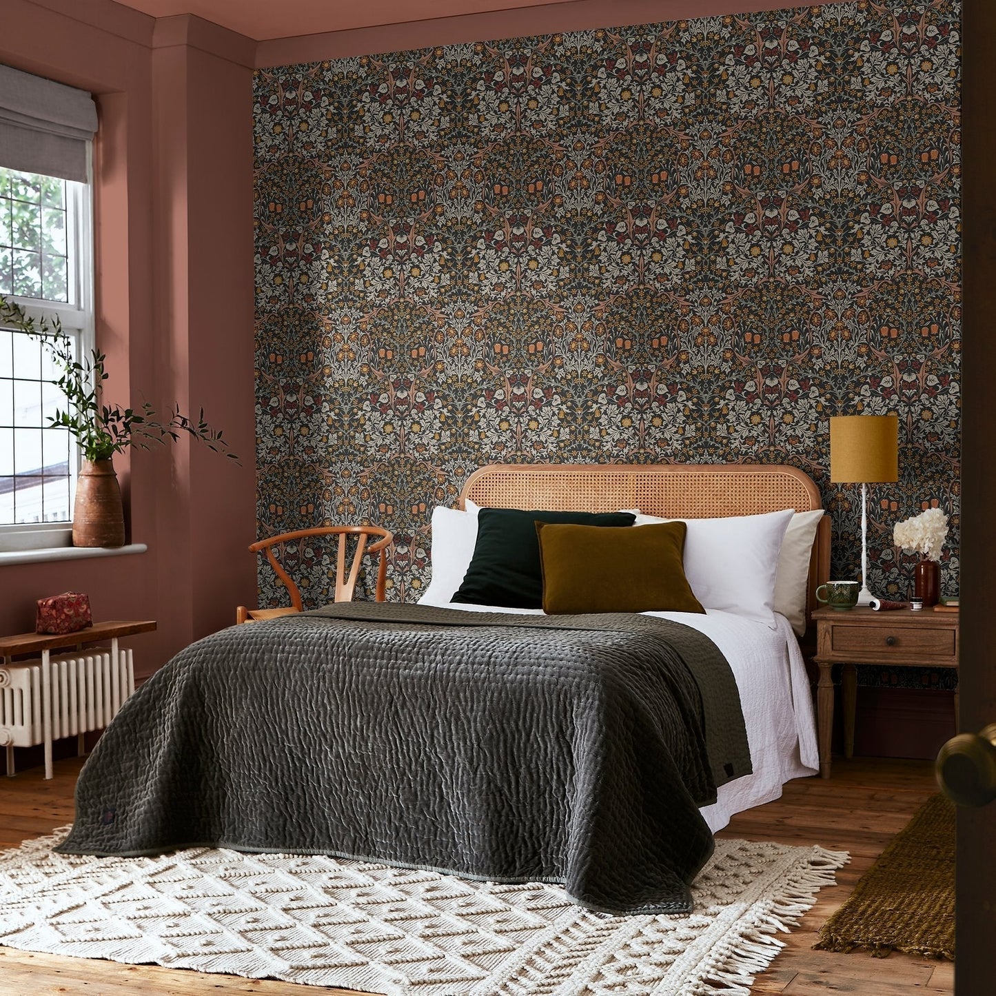 Blackthorn Wallpaper - Charcoal & Burnt Orange - 124250 - William Morris AHWallpaper199