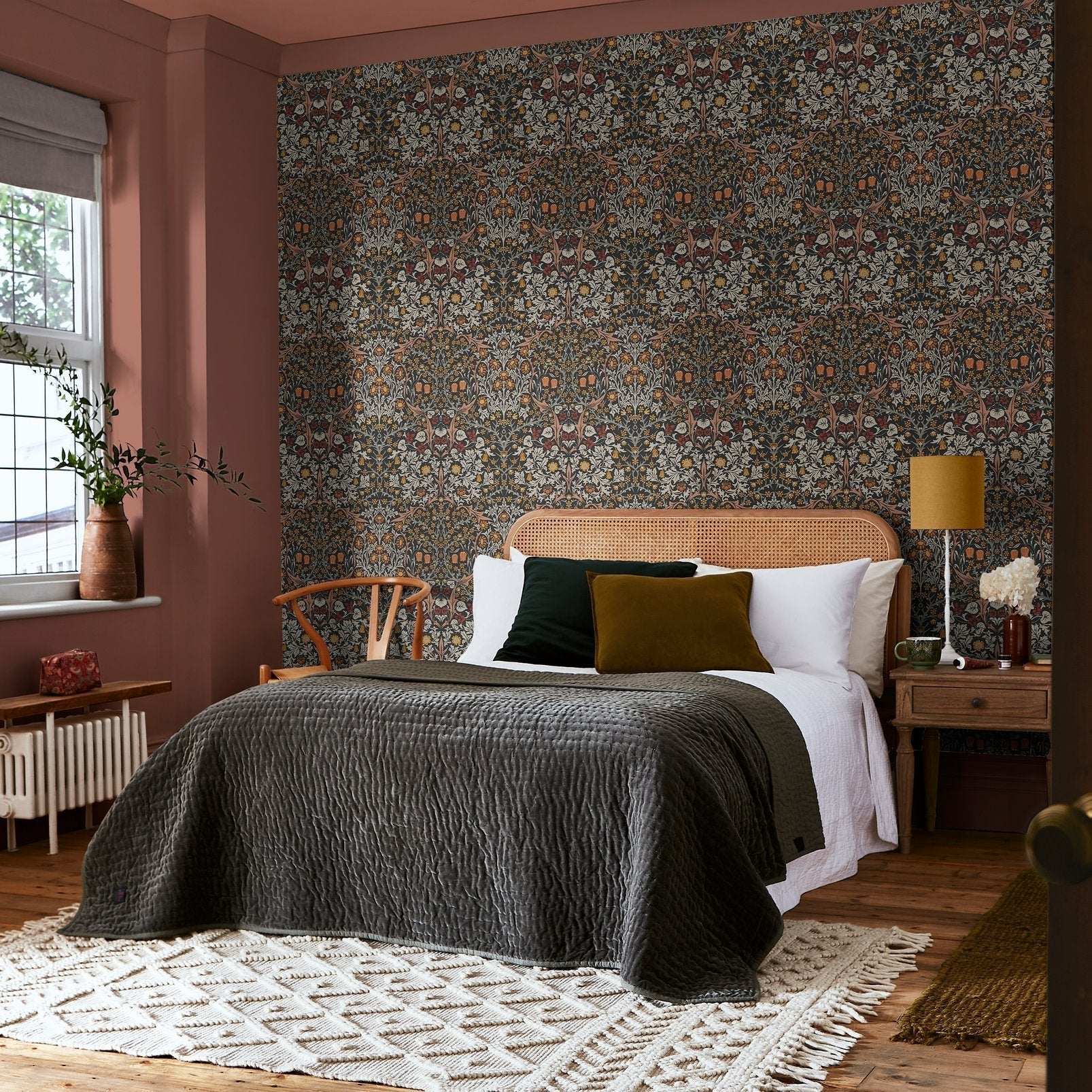 Blackthorn Wallpaper - Charcoal & Burnt Orange - 124250 - William Morris AHWallpaper199
