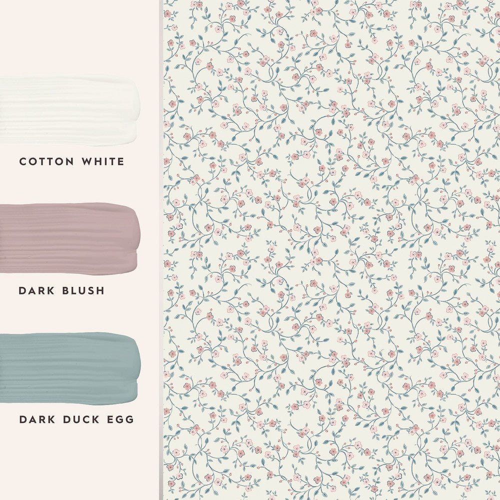 Blencow Sprig Wallpaper - Dark Duck Egg Blue - Laura Ashley - 122749Wallpaper199