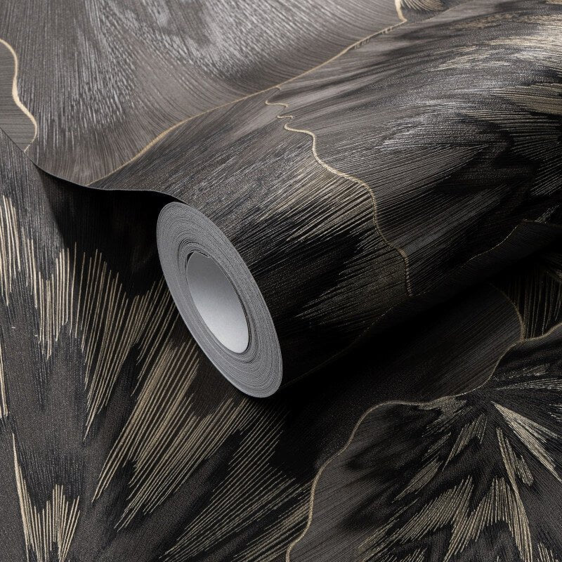 Bliss Abstract Leaf Metallic Wallpaper - Black - Erismann - 10402 - 15Wallpaper199