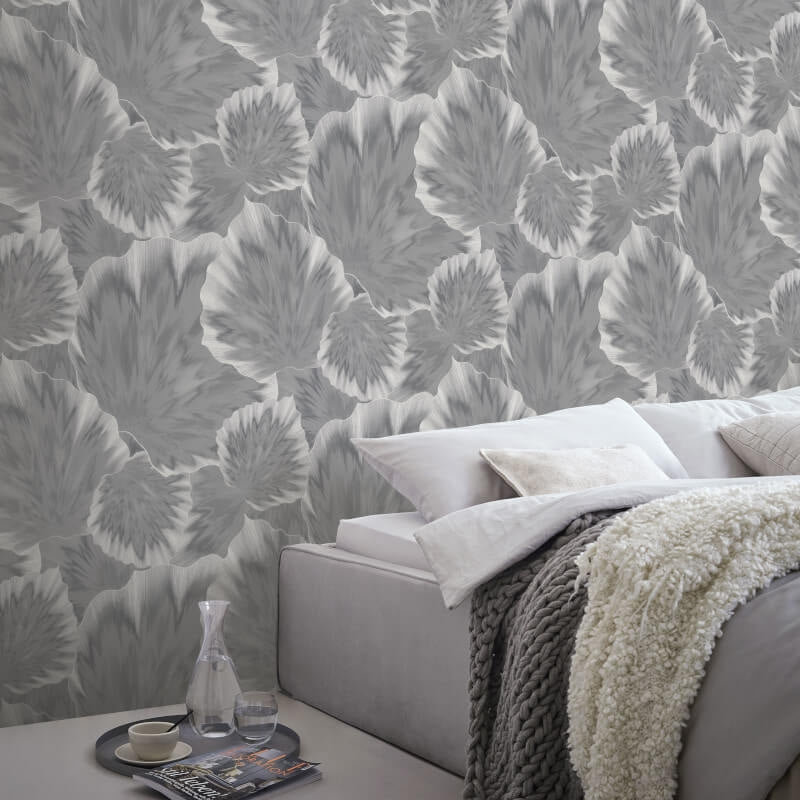 Bliss Abstract Leaf Metallic Wallpaper - Grey - Erismann - 10402 - 10Wallpaper199