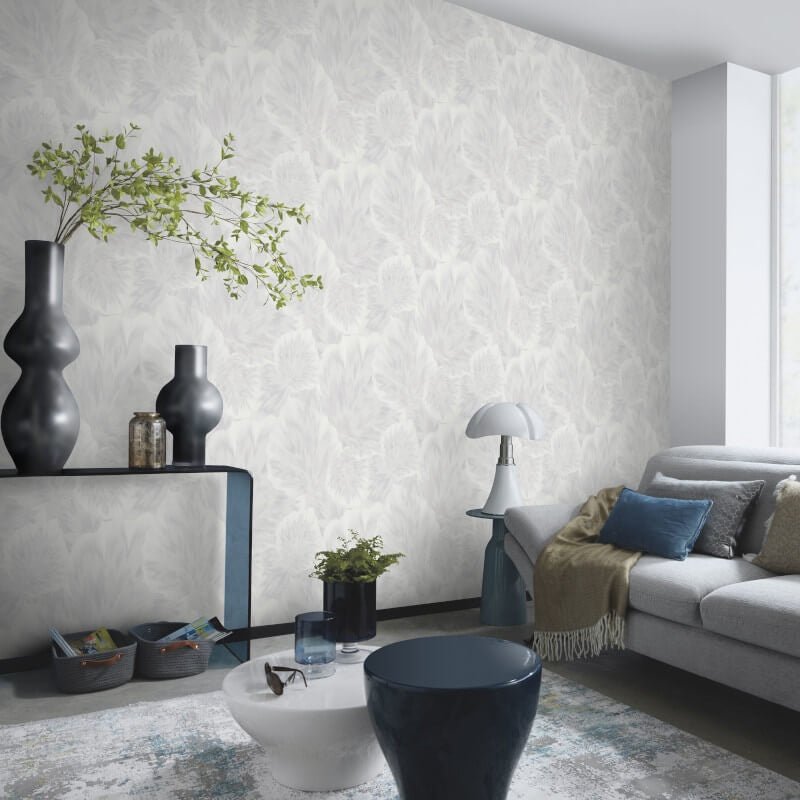 Bliss Abstract Leaf Metallic Wallpaper - White - Erismann - 10402 - 01Wallpaper199