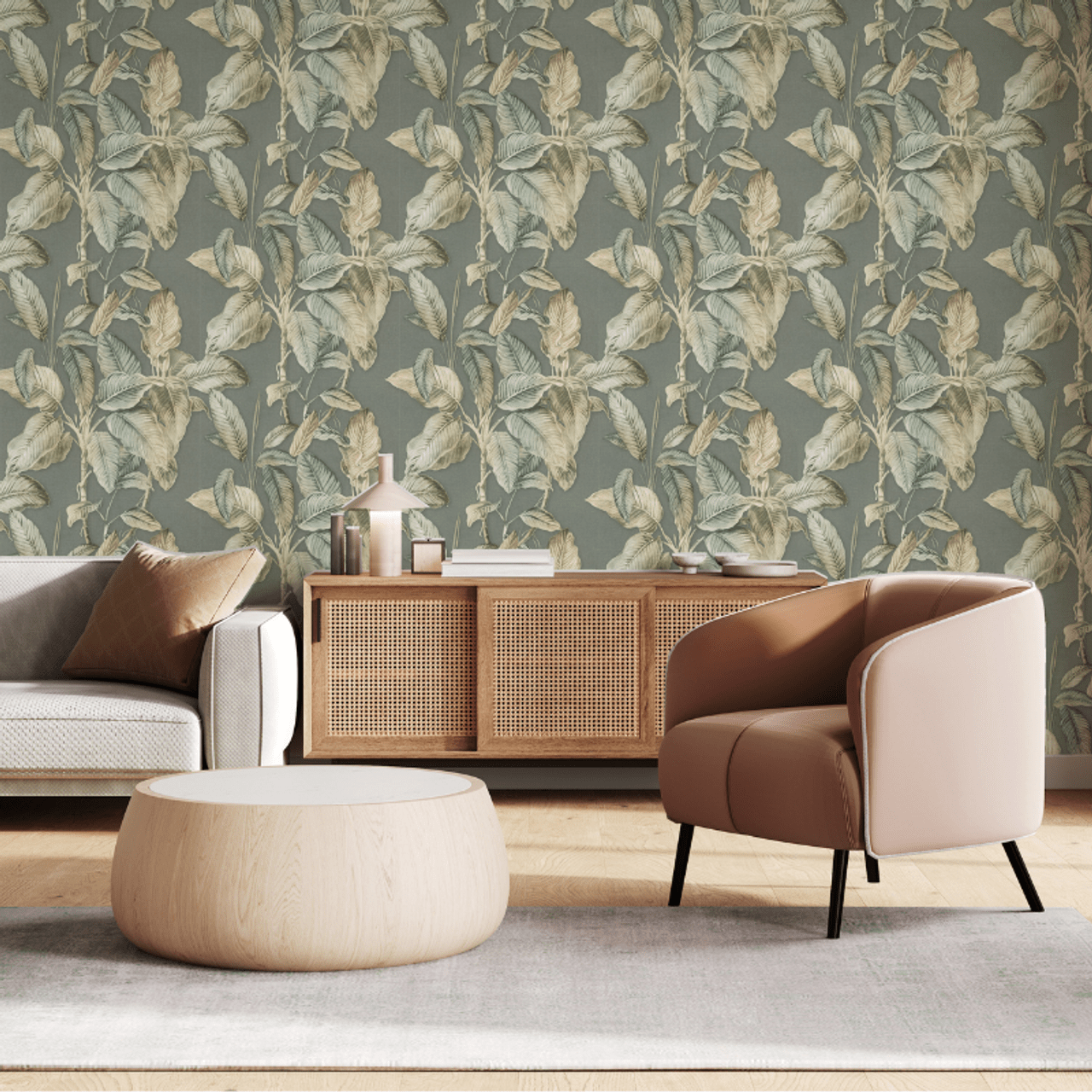 Boho Palm Wallpaper - Chalky Blue - Rasch - 571462Wallpaper199