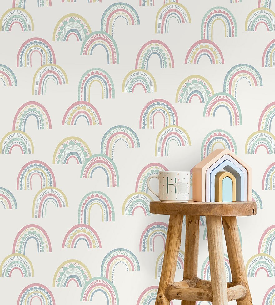 Boho Rainbow Wallpaper - Pink/Duckegg - Holden Décor - 13281Wallpaper199