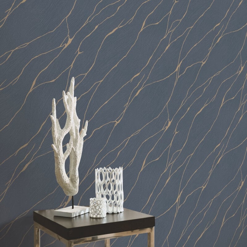 Calore Cracked Lines Metallic Wallpaper - Blue/Gold - Erismann - 10440 - 08Wallpaper199