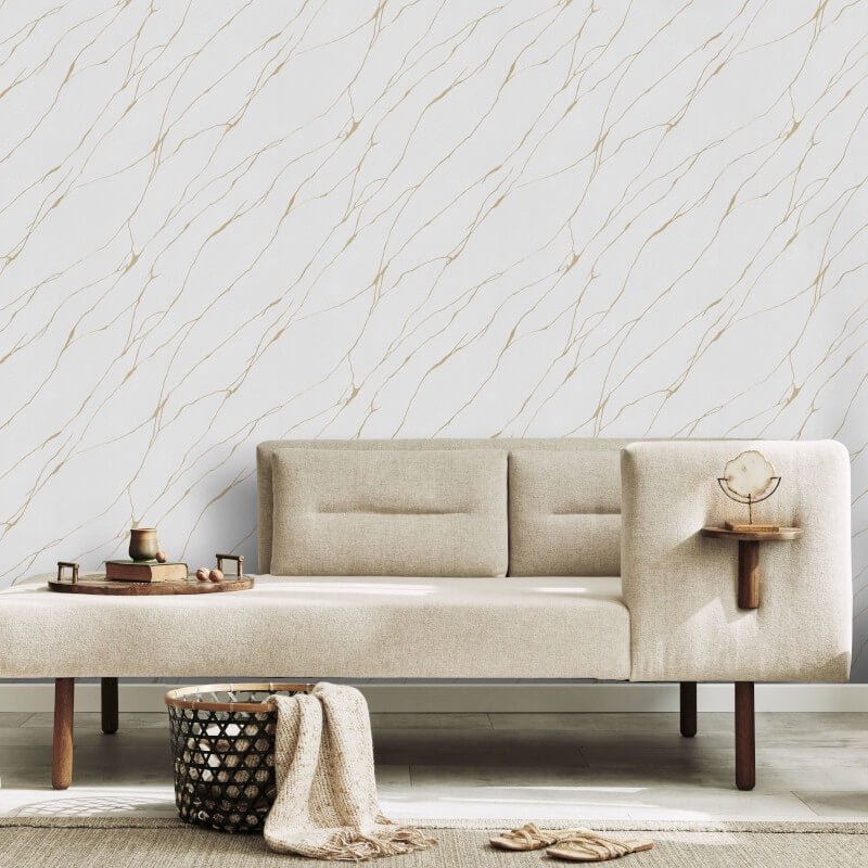Calore Cracked Lines Metallic Wallpaper - White/Gold - Erismann - 10440 - 31Wallpaper199
