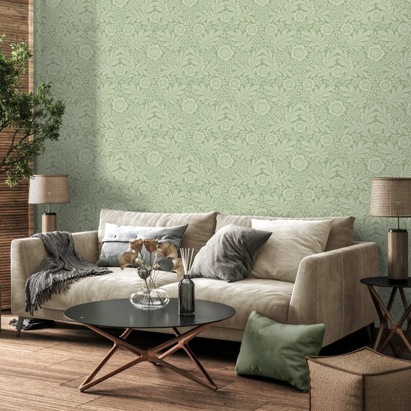 Camille Classical Floral Wallpaper - Sage - Crown - M1744Wallpaper199