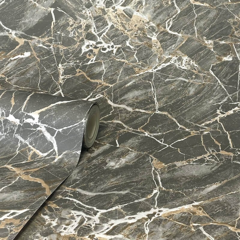 Carbon Onyx Marble Metallic Wallpaper - Charcoal - Crown - M1749Wallpaper199
