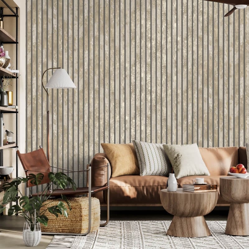 Carbon Oxidize Stripe Metallic Wallpaper - Natural - Crown - M1752Wallpaper199