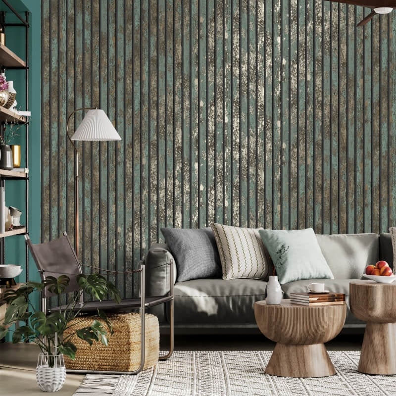 Carbon Oxidize Stripe Metallic Wallpaper - Teal - Crown - M1750Wallpaper199