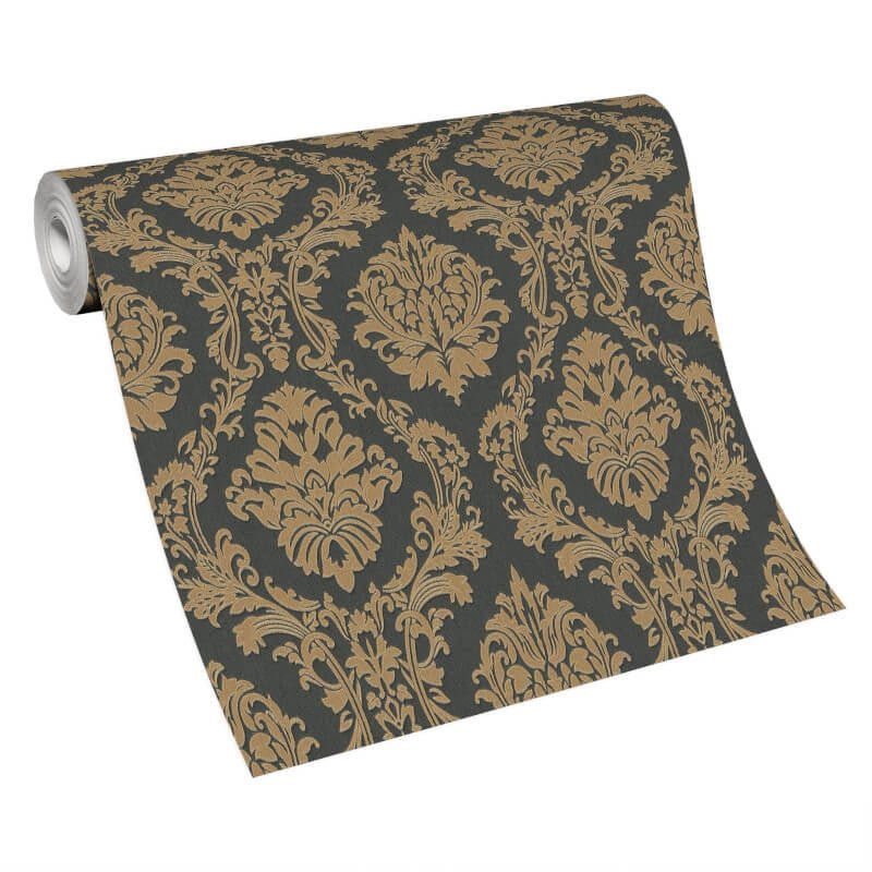 Carre Damask Metallic Wallpaper - Black/Gold - Erismann - 10288 - 15Wallpaper199