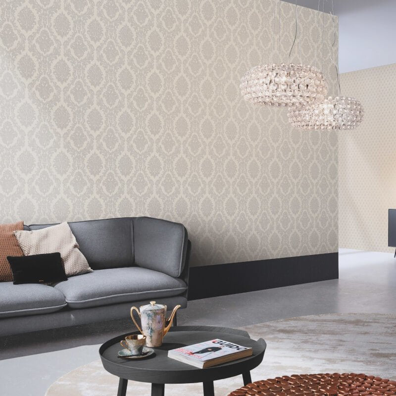 Carre Damask Metallic Wallpaper - Cream - Erismann - 10288 - 02Wallpaper199