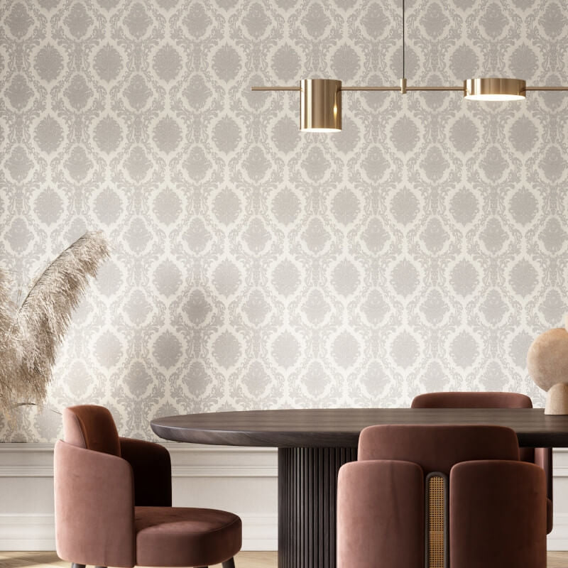 Carre Damask Metallic Wallpaper - Grey - Erismann - 10288 - 37Wallpaper199