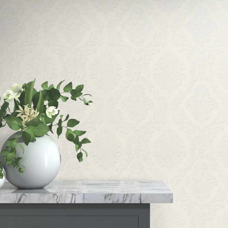 Carre Damask Metallic Wallpaper - Light Cream - Erismann - 10288 - 14Wallpaper199