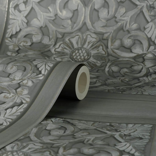 Carved Panel Wallpaper - Gunmetal - Fine Décor - FD43274Wallpaper199