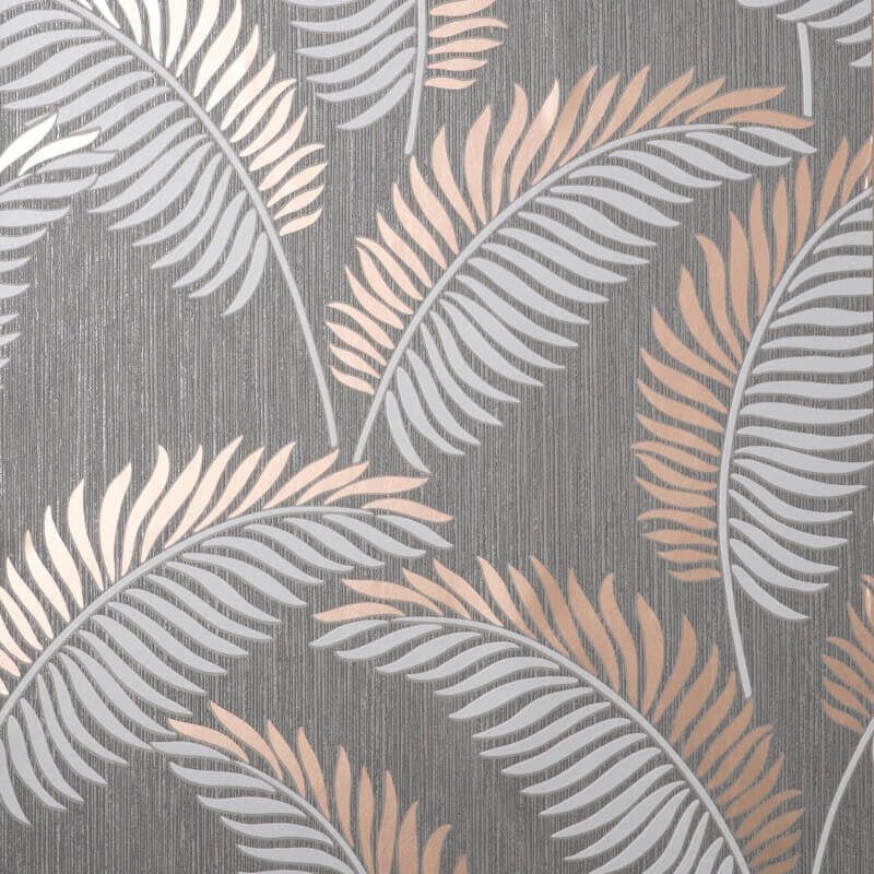 Cascade Leaf Metallic Wallpaper - Grey/Rose Gold - Fine Décor - FD42839Wallpaper199