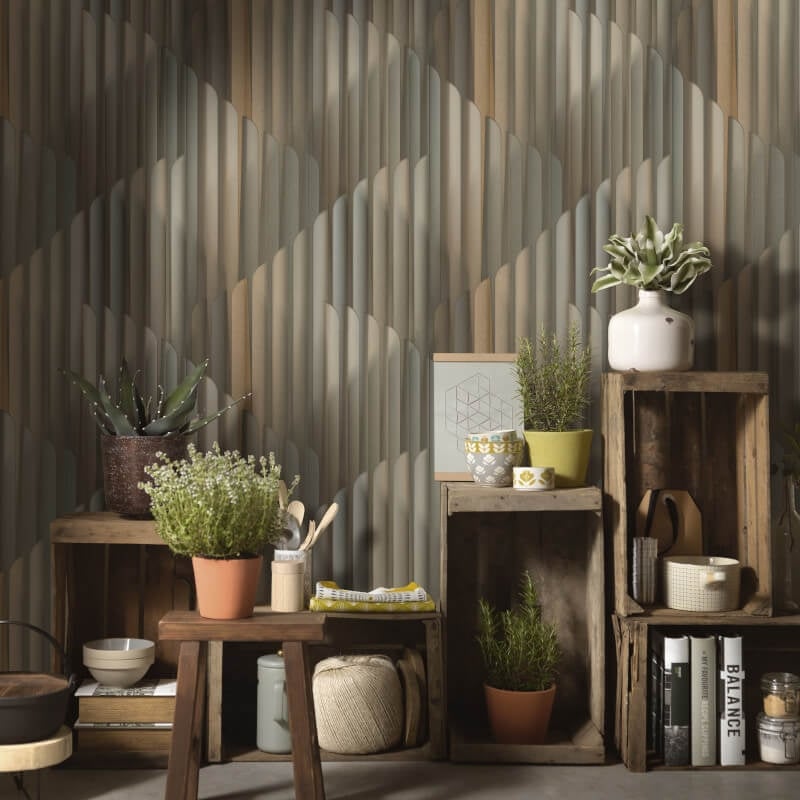 Cascade Vertical Geometric Metallic Wallpaper - Dark Gold - Erismann - 10471 - 15Wallpaper199