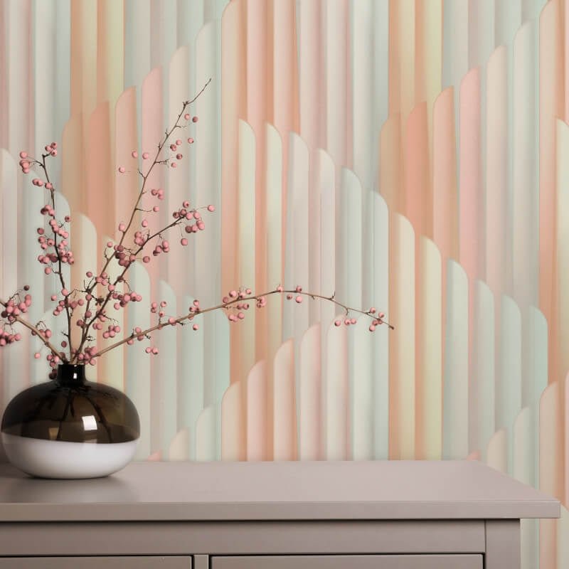Cascade Vertical Geometric Metallic Wallpaper - Rose Multi - Erismann - 10471 - 05Wallpaper199