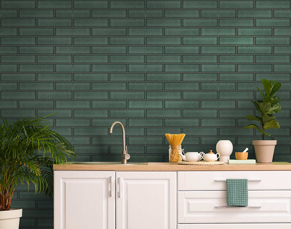 Celadon Gloss Tile Wallpaper - Emerald - Holden Décor - 89386Wallpaper199