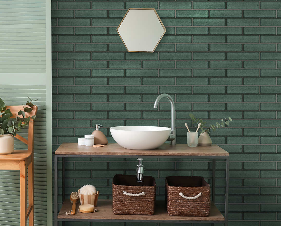 Celadon Gloss Tile Wallpaper - Emerald - Holden Décor - 89386Wallpaper199