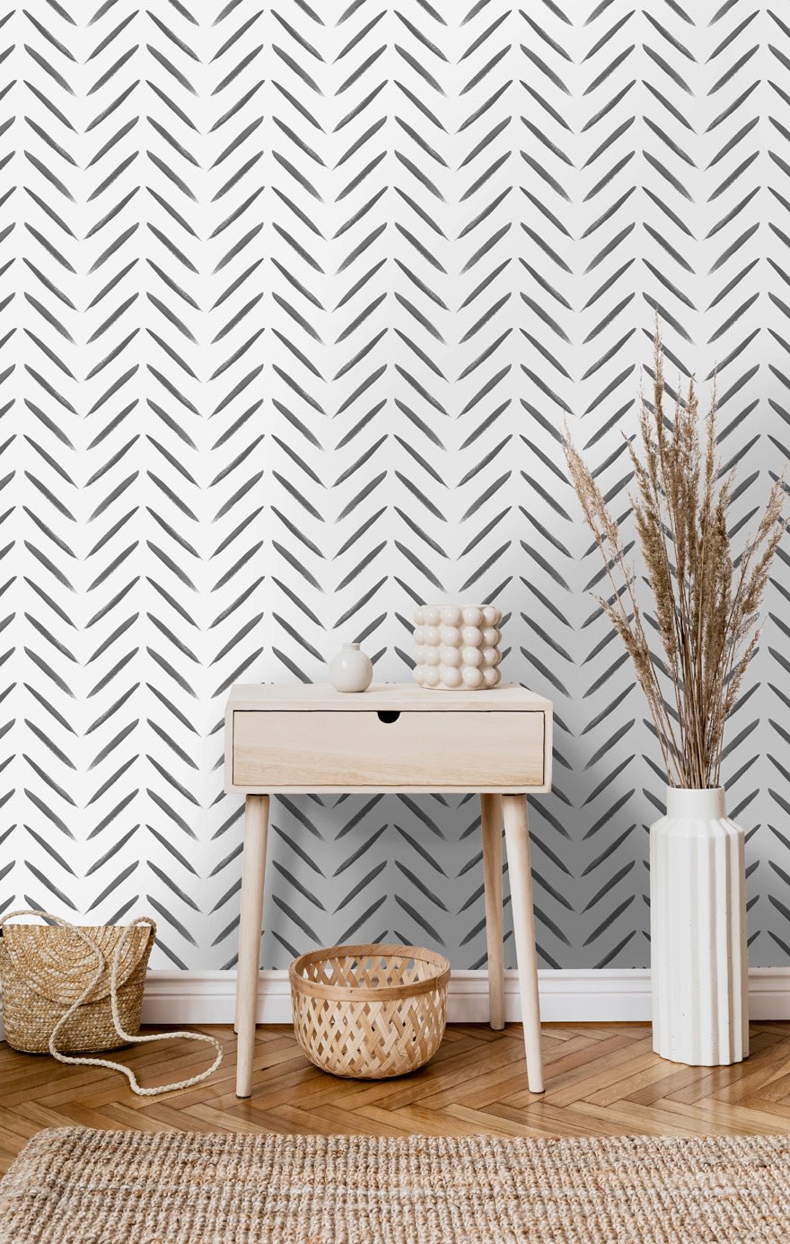 Chevron Brush Marks Wallpaper - Black and White - Holden Décor - 13040Wallpaper199