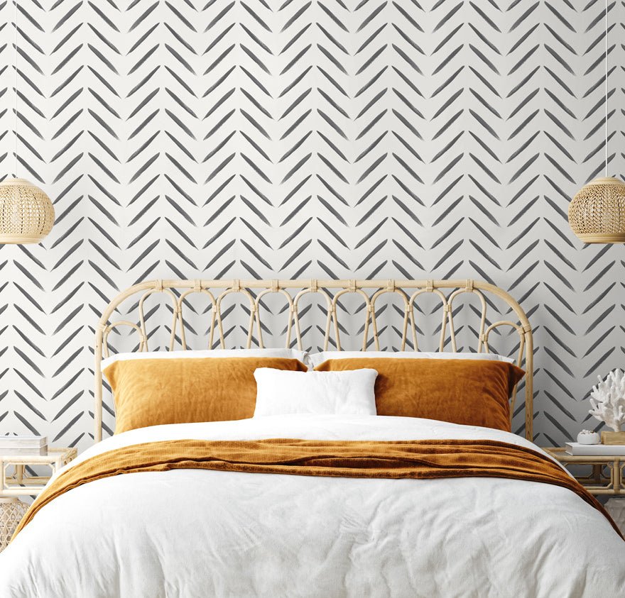 Chevron Brush Marks Wallpaper - Black and White - Holden Décor - 13040Wallpaper199