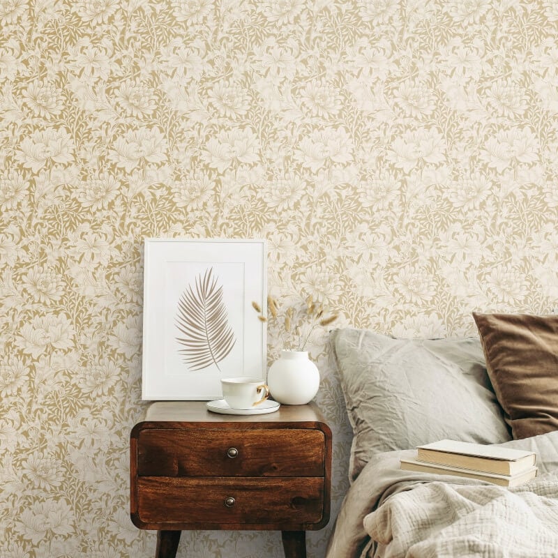 Chrysanthemum Wallpaper - Flax - Hoopla Walls - HWA1114WWallpaper199
