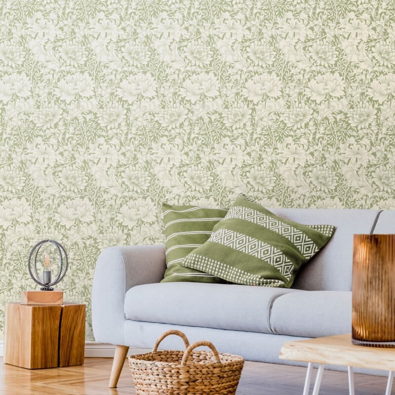 Chrysanthemum Wallpaper - Sage Green - Hoopla Walls - HWA1115WWallpaper199