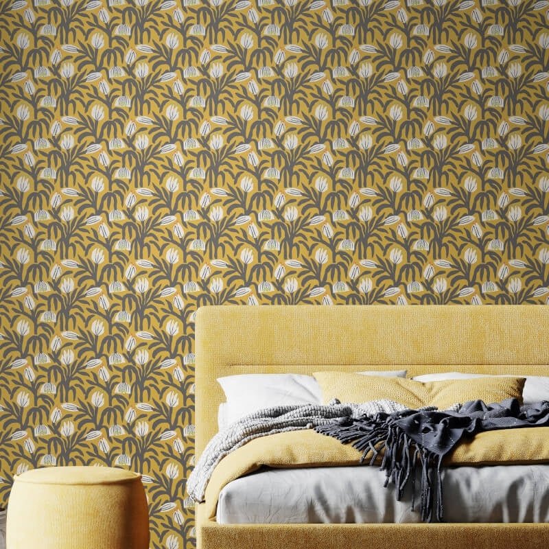 Chunky Flower Wallpaper - Mustard - Hoopla Walls - HWA1154WWallpaper199