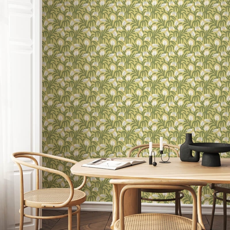 Chunky Flower Wallpaper - Olive Green - Hoopla Walls - HWA1153WWallpaper199