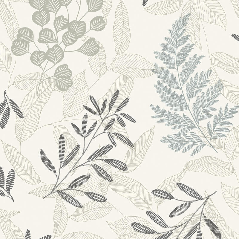 Ciara Catho Leaf Wallpaper - Cream/Blue - Grandeco - A63901Wallpaper199