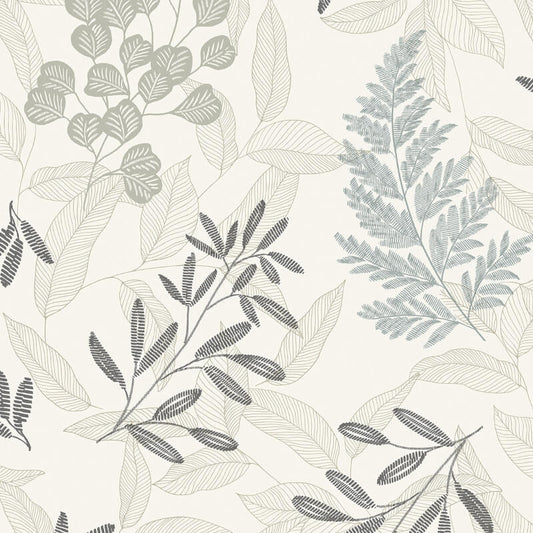 Ciara Catho Leaf Wallpaper - Cream/Blue - Grandeco - A63901Wallpaper199