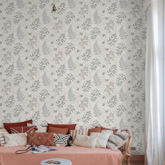 Ciara Catho Leaf Wallpaper - Cream/Blue - Grandeco - A63901Wallpaper199