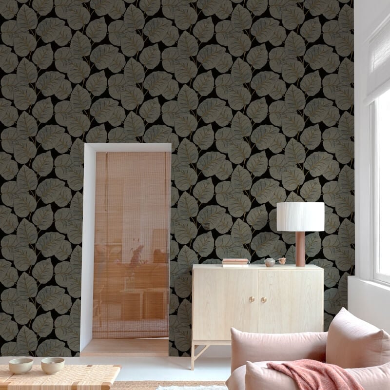 Ciara Luxor Leaf Wallpaper - Blue/Gold - Grandeco - A63503Wallpaper199