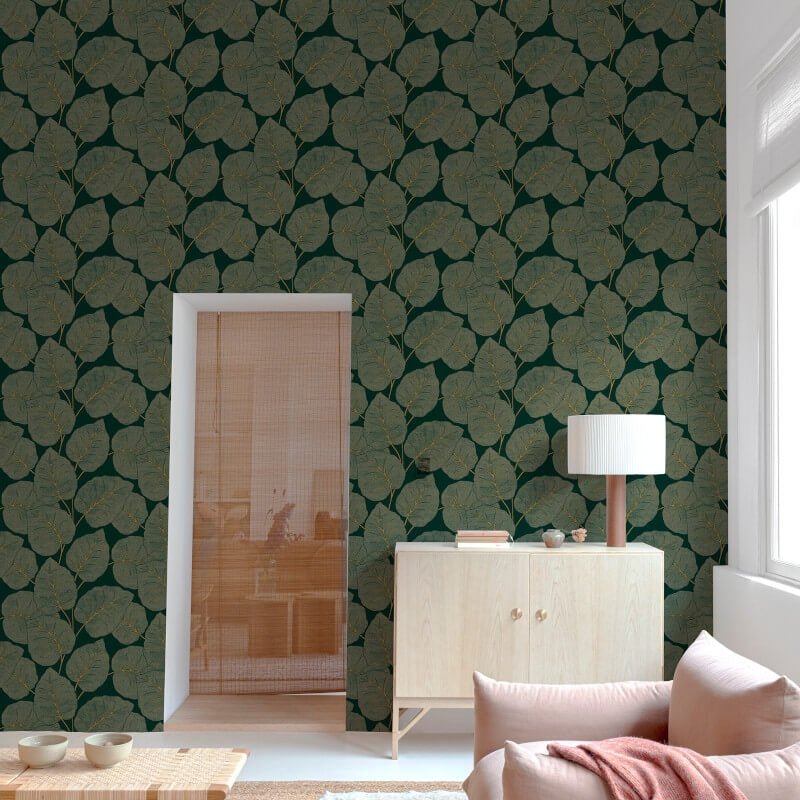 Ciara Luxor Leaf Wallpaper - Green/Gold - Grandeco - A63502Wallpaper199