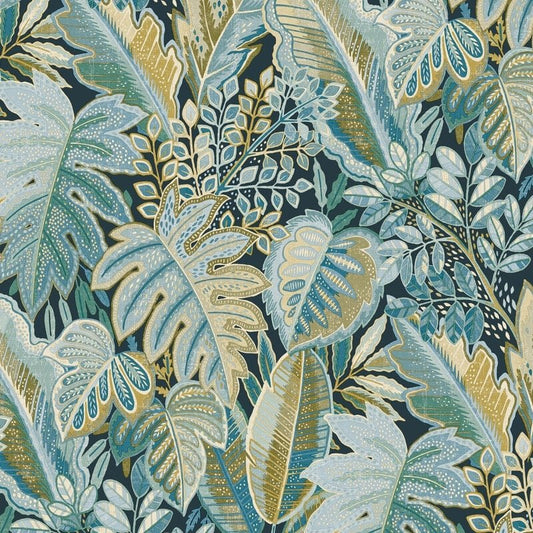 Ciara Tribal Leaf Wallpaper - Blue/Green - Grandeco - A58403Wallpaper199
