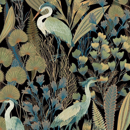 Ciara Tropical Cranes Wallpaper - Black Multi - Grandeco - A63201Wallpaper199